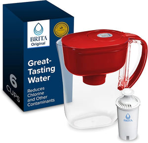 Brita 6-Cup Water Filter Pitcher – BPA-Free Red Drinking Water Pitcher with 1 Standard Filter