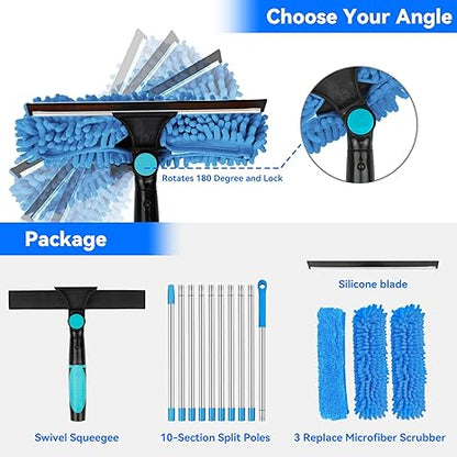 Window Squeegee Cleaning Kit with Extension Pole and Microfiber Scrubber