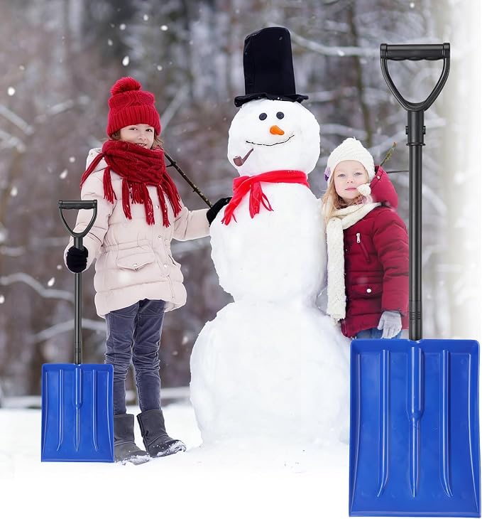 Kids Snow Shovel with Metal Handle – 32 Inch Lightweight Snow Shovel for Children Ages 3–12, Durable Plastic Blade with Comfort D-Grip