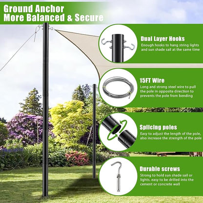 Outdoor Sun Shade Canopy with Steel Poles – UV Protection Shade Sail for Backyard, Patio, Playground, Garden, Deck & Outdoor Events