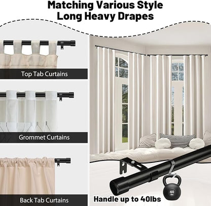 DEROFIT Adjustable Curtain Rod 48–84 Inches – 1-Inch Heavy Duty Black Metal Drapery Rod with Adjustable Wall Brackets for Bedroom, Living Room & Windows