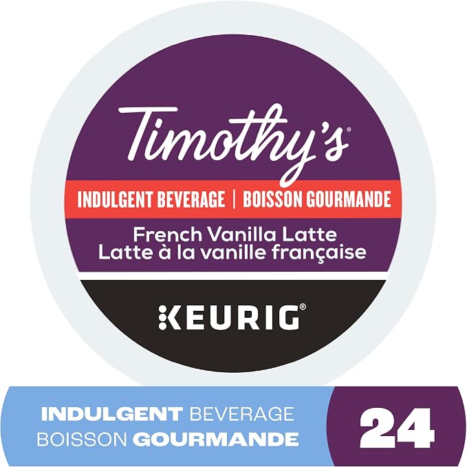 Timothy’s French Vanilla Latte K-Cup Coffee Pods – Medium Roast Flavoured Coffee for Keurig Brewers, 24 Count