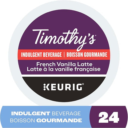 Timothy’s French Vanilla Latte K-Cup Coffee Pods – Medium Roast Flavoured Coffee for Keurig Brewers, 24 Count