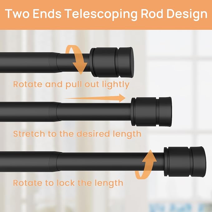 upsimples 2-Pack Matte Black Curtain Rods – Adjustable 28–90 Inch Heavy-Duty 1-Inch Drapery Rod Set