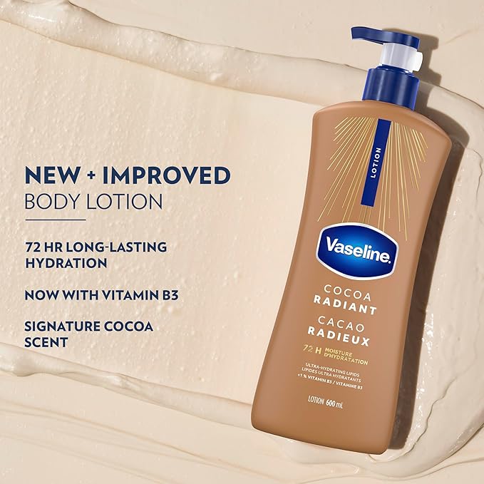 Vaseline Intensive Care Cocoa Radiant Body Lotion – 600 mL Moisturizing Lotion for Dry Skin