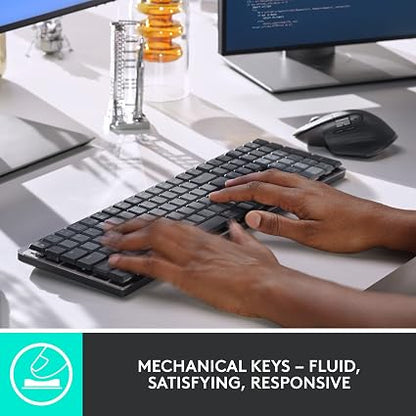 Logitech MX Mechanical Wireless Keyboard – Full-Size Low-Profile Tactile Mechanical Keys, Smart Backlight, Bluetooth & Logi Bolt, Graphite
