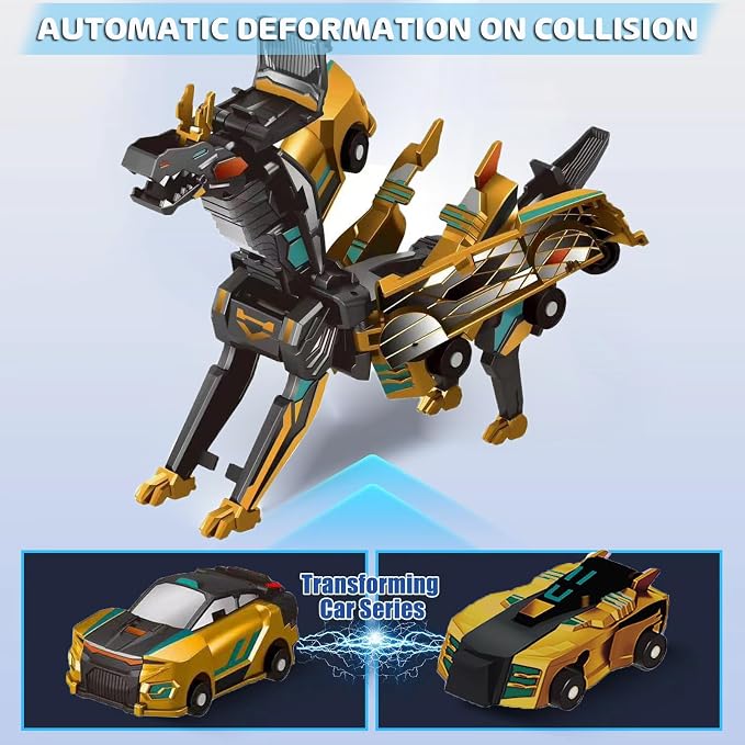 TEZKIM 2-in-1 Collision Transforming Dinosaur Car Toy – Magnetic Crash-to-Transform Vehicle