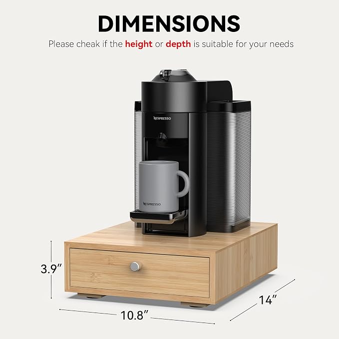 WELL WENG Bamboo Nespresso Vertuo Coffee Pod Holder Drawer – 36 Large or 48 Small Capsule Storage Organizer