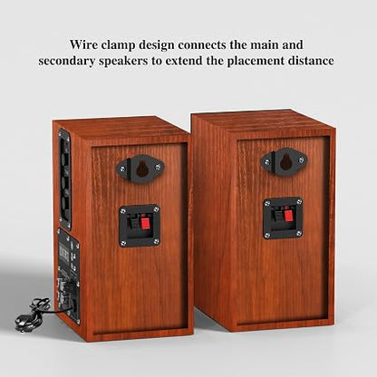 Elimavi 60W Powered Bookshelf Speakers – 4" Stereo Speakers with RCA & 3.5mm AUX for Turntable, TV, PC & Record Player
