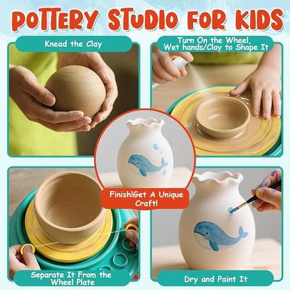 Lehoo Castle Kids Pottery Wheel Kit – USB Electric Pottery Studio with Air-Dry Clay, Paints & Sculpting Tools, Ages 6+