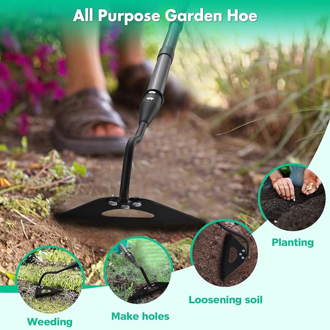 DEROFIT 55-Inch Heavy-Duty Garden Hoe – Adjustable Long-Handle Carbon Steel Hollow Hoe & Manual Weeder for Weeding, Digging & Soil Cultivation