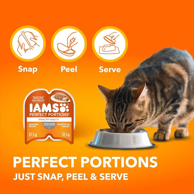 IAMS Perfect Portions Wet Cat Food – Assorted Flavours & Pack Sizes, Grain-Free Adult Cat Food in Gravy & Paté