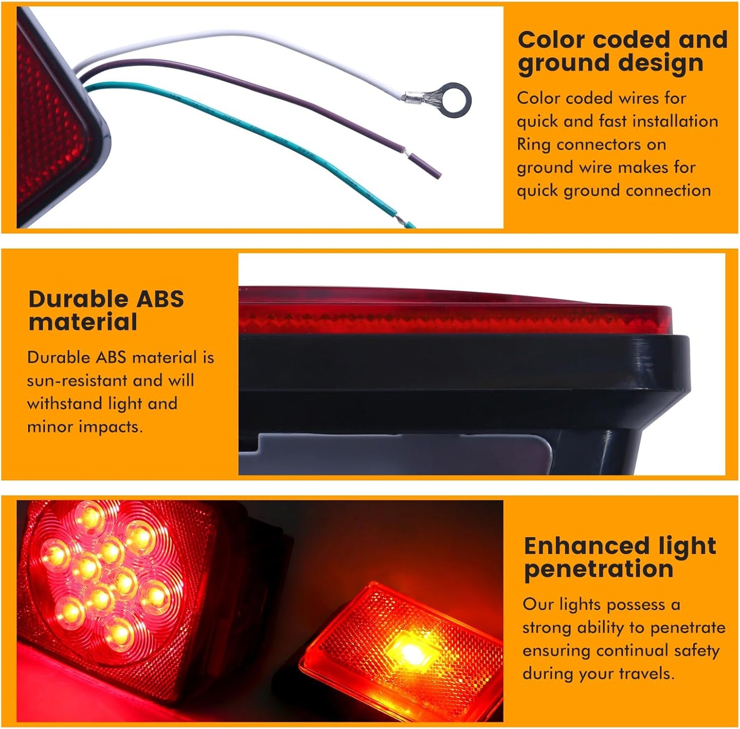 LED Trailer Light Kit 12V Waterproof Submersible Complete Wiring Harness 70205T