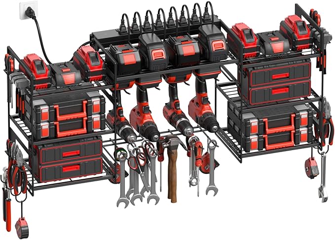 CCCEI Large Power Tool Organizer Wall Mount – Heavy-Duty Garage Drill Storage Rack with Charging Station