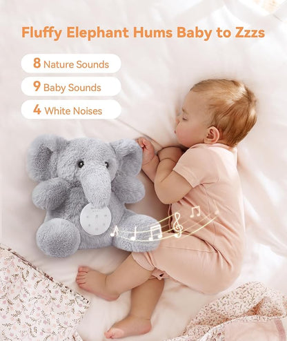 Dreamegg Baby White Noise Machine – Plush Elephant Sleep Soother with 21 Calming Sounds, Voice Recording, USB-C Rechargeable Battery & Washable Cover