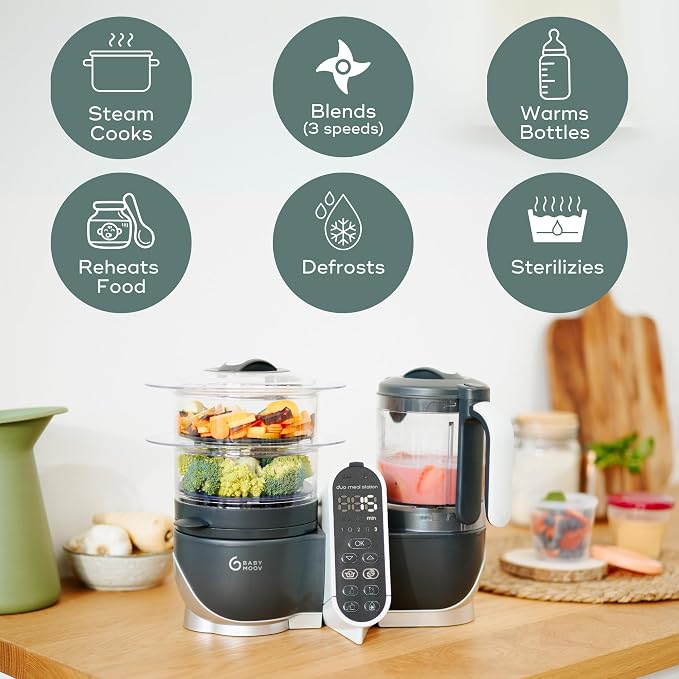 Babymoov Duo Meal Station 6-in-1 Baby Food Maker – Steamer, Blender, Bottle Warmer, Sterilizer, Defroster & Reheater