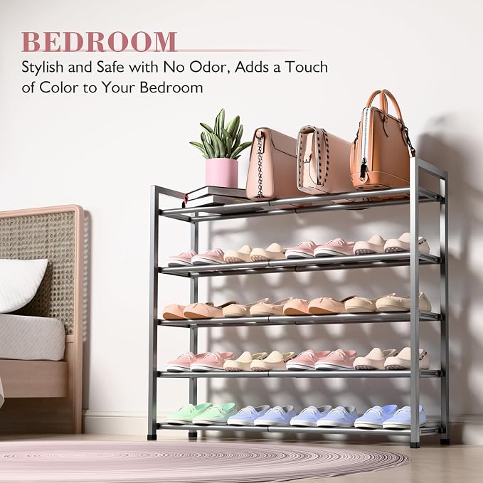 Bumusty Expandable Shoe Rack – 18–33" Adjustable Metal Shoe Storage Organizer for Closet, Entryway & Small Spaces
