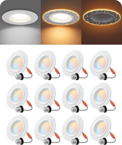 EDISHINE 4-Inch LED Recessed Can Lights with Night Light – 12 Pack, 8W 700LM, 5CCT Selectable, Dimmable Star & Moon Retrofit Downlights