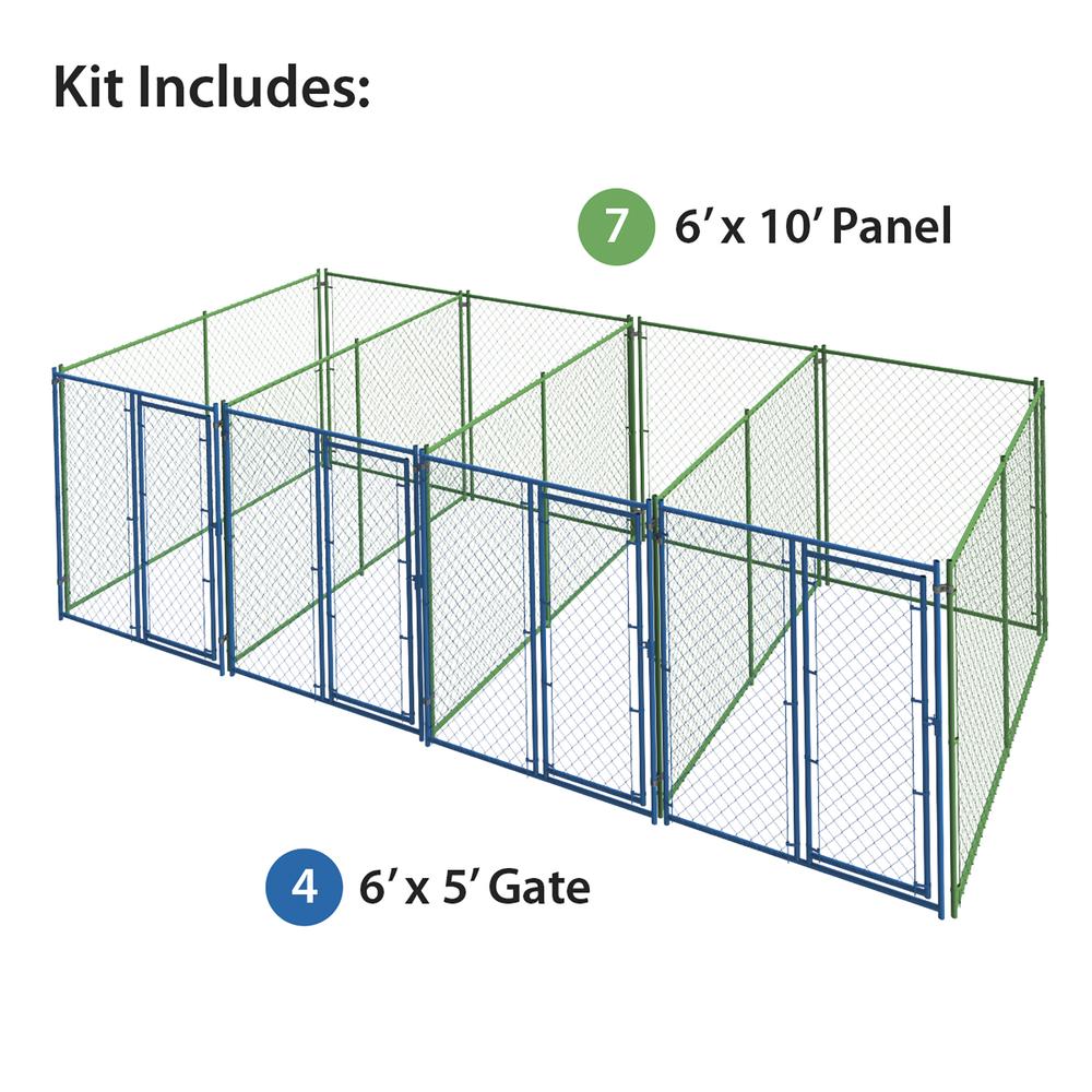 72″ × 10′ × 20′ Galvanized Chain Link Multi - Run Dog Kennel Kit with Divider Panels & Gates – 4 - Run System 1711614 - with | Sold by Uncle Wiener's Wholesale