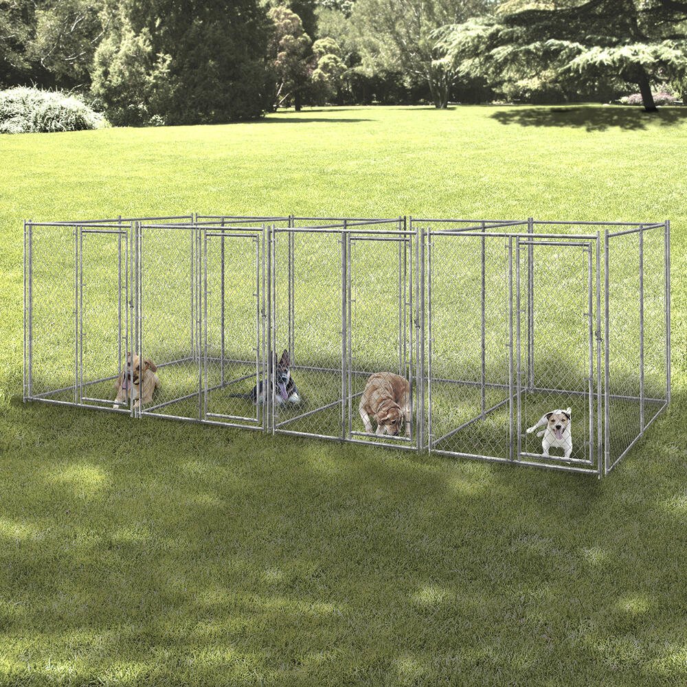 72″ × 10′ × 20′ Galvanized Chain Link Multi - Run Dog Kennel Kit with Divider Panels & Gates – 4 - Run System 1711614 - with | Sold by Uncle Wiener's Wholesale