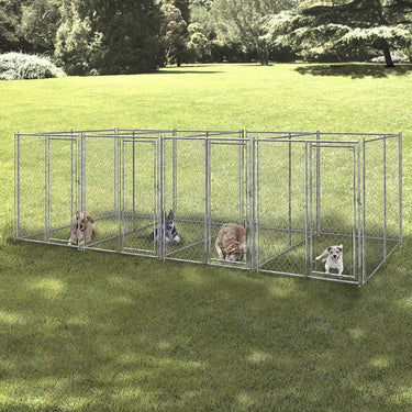 72″ × 10′ × 20′ Galvanized Chain Link Multi - Run Dog Kennel Kit with Divider Panels & Gates – 4 - Run System 1711614 - with | Sold by Uncle Wiener's Wholesale