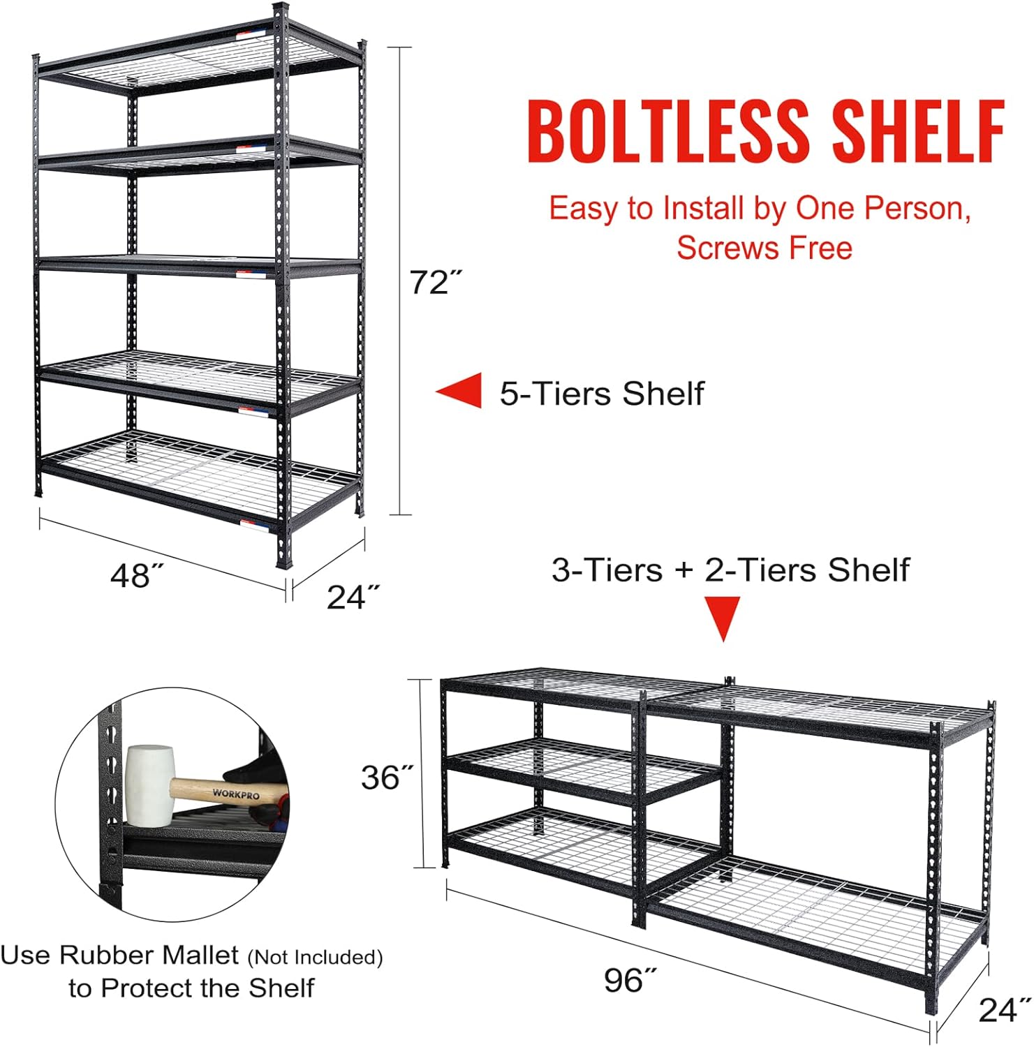 72" × 47" × 24" Heavy - Duty 2200 Lbs Matte Black Metal Wire Shelf – 5 - Tier Storage Rack RS724724B - with | Sold by Uncle Wiener's Wholesale
