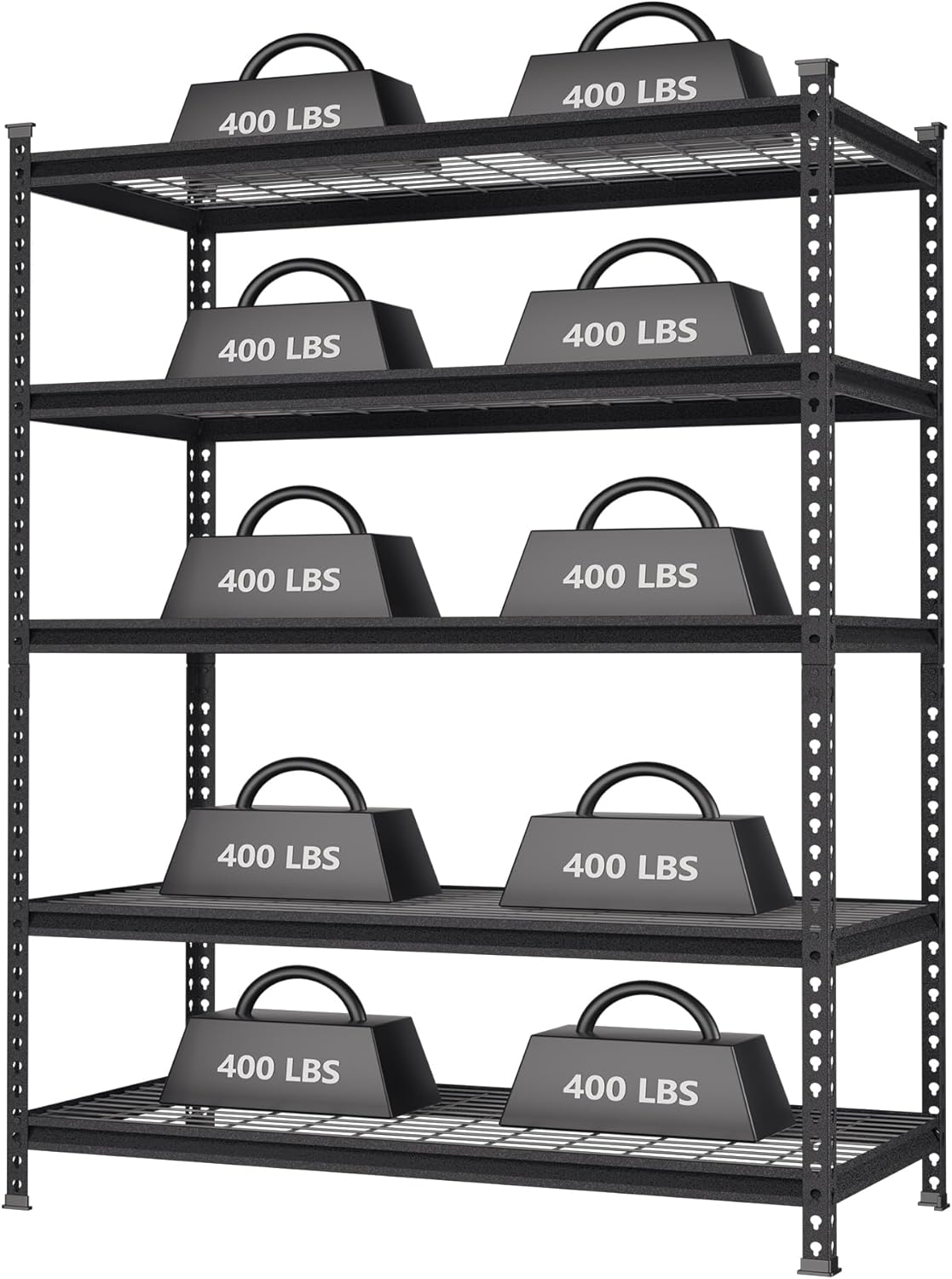 72" × 47" × 24" Heavy - Duty 2200 Lbs Matte Black Metal Wire Shelf – 5 - Tier Storage Rack RS724724B - with | Sold by Uncle Wiener's Wholesale