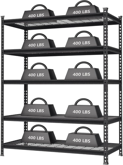 72" × 47" × 24" Heavy - Duty 2200 Lbs Matte Black Metal Wire Shelf – 5 - Tier Storage Rack RS724724B - with | Sold by Uncle Wiener's Wholesale