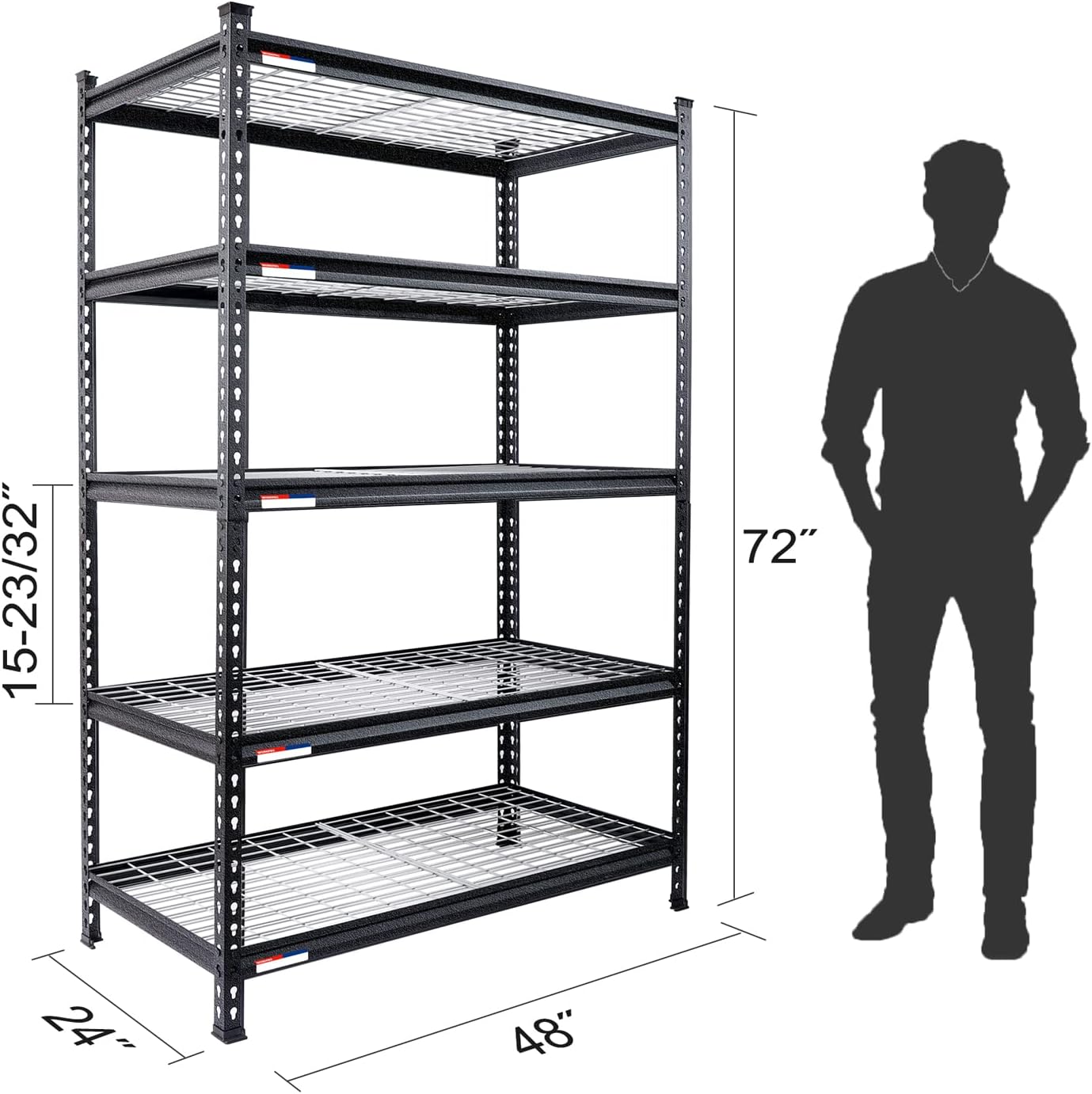 72" × 47" × 24" Heavy - Duty 2200 Lbs Matte Black Metal Wire Shelf – 5 - Tier Storage Rack RS724724B - with | Sold by Uncle Wiener's Wholesale