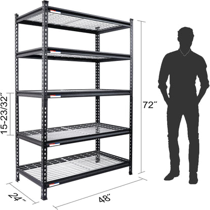 72" × 47" × 24" Heavy - Duty 2200 Lbs Matte Black Metal Wire Shelf – 5 - Tier Storage Rack RS724724B - with | Sold by Uncle Wiener's Wholesale