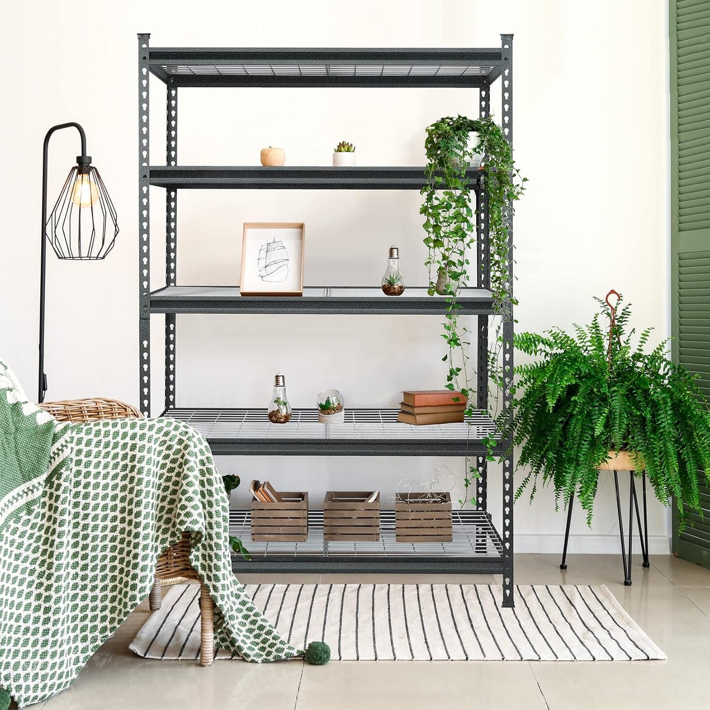 72" × 47" × 24" Heavy - Duty 2200 Lbs Matte Black Metal Wire Shelf – 5 - Tier Storage Rack RS724724B - with | Sold by Uncle Wiener's Wholesale