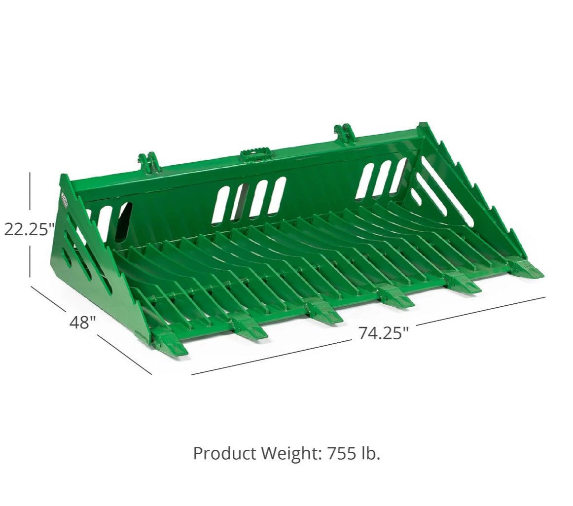 72" Heavy - Duty Rock Bucket with Teeth for John Deere Tractors – Model RTB1830 - SKID STEER ATTACHMENT with | Sold by Uncle Wiener's Wholesale