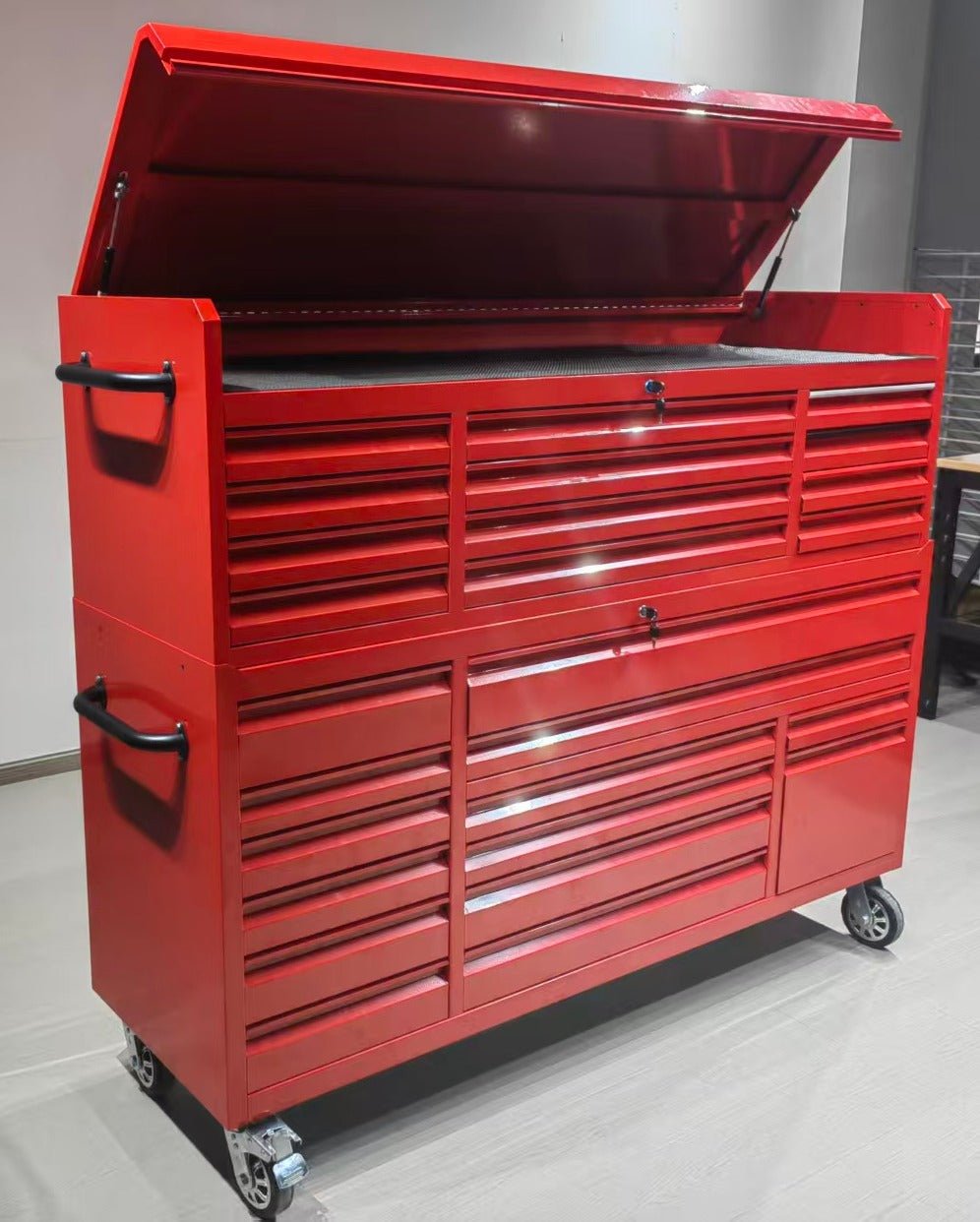72″ Tool Bench Rolling Cabinet 26 - Drawer with Power Strip Heavy - Duty Steel - with Red | Sold by Uncle Wiener's Wholesale