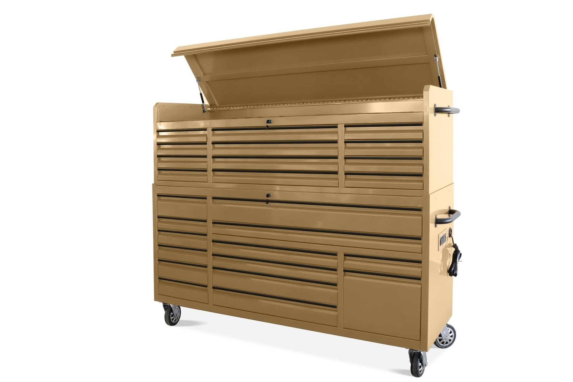 72″ Tool Bench Rolling Cabinet 26 - Drawer with Power Strip Heavy - Duty Steel - with Desert Sand | Sold by Uncle Wiener's Wholesale
