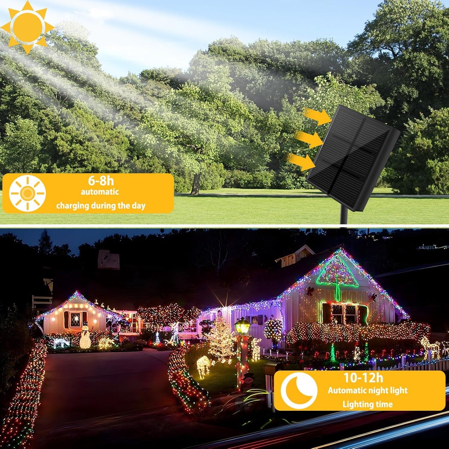 72FT Solar Multi Color String Lights – 200 LED Color Changing Outdoor Set – JXSL200 - with | Sold by Uncle Wiener's Wholesale