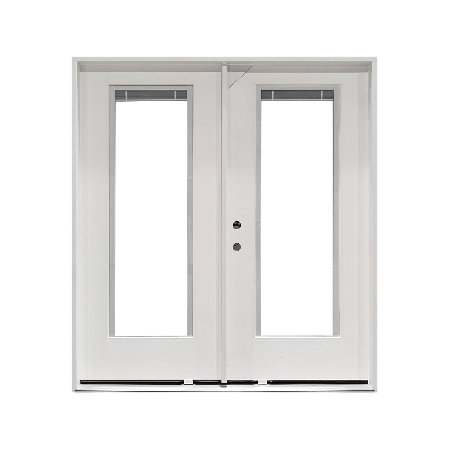72x80 Double Fiberglass Door with Built - In Blinds Clear Glass Prehung Smooth White Finish Left or Right Active FG00DDLH FG00DDRH - with Left Hand Active | Sold by Uncle Wiener's Wholesale