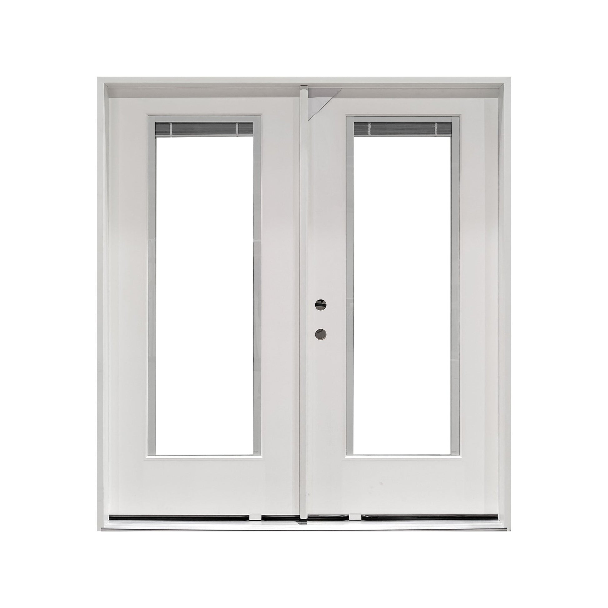 72x80 Double Fiberglass Door with Built - In Blinds Clear Glass Prehung Smooth White Finish Left or Right Active FG00DDLH FG00DDRH - with Left Hand Active | Sold by Uncle Wiener's Wholesale
