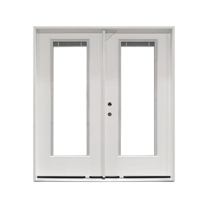 72x80 Double Fiberglass Door with Built - In Blinds Clear Glass Prehung Smooth White Finish Left or Right Active FG00DDLH FG00DDRH - with Left Hand Active | Sold by Uncle Wiener's Wholesale