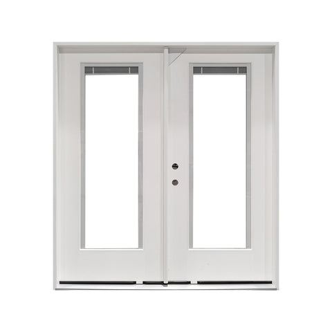 72x80 Double Fiberglass Door with Built - In Blinds Clear Glass Prehung Smooth White Finish Left or Right Active FG00DDLH FG00DDRH - with Left Hand Active | Sold by Uncle Wiener's Wholesale