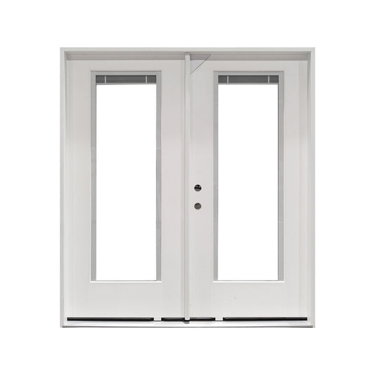 72x80 Double Fiberglass Door with Built - In Blinds Clear Glass Prehung Smooth White Finish Left or Right Active FG00DDLH FG00DDRH - with Left Hand Active | Sold by Uncle Wiener's Wholesale