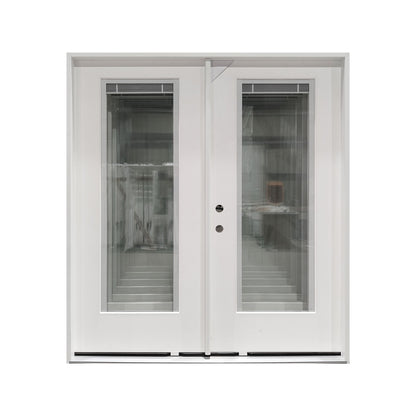 72x80 Double Fiberglass Door with Built - In Blinds Clear Glass Prehung Smooth White Finish Left or Right Active FG00DDLH FG00DDRH - with Left Hand Active | Sold by Uncle Wiener's Wholesale