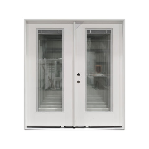 72x80 Double Fiberglass Door with Built - In Blinds Clear Glass Prehung Smooth White Finish Left or Right Active FG00DDLH FG00DDRH - with Left Hand Active | Sold by Uncle Wiener's Wholesale