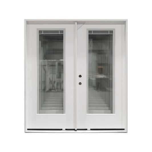 72x80 Double Fiberglass Door with Built - In Blinds Clear Glass Prehung Smooth White Finish Left or Right Active FG00DDLH FG00DDRH - with Left Hand Active | Sold by Uncle Wiener's Wholesale