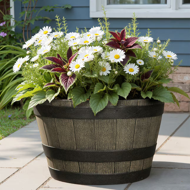 New 20″ Whiskey Barrel Garden Planter – Rustic Outdoor Wooden Flower Pot 053006
