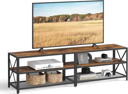 75 Inch Industrial TV Stand with Storage Shelves, Entertainment Center with Steel Frame and Mesh Shelf for Living Room and Bedroom Rustic Brown and Black LTV096B01 - with | Sold by Uncle Wiener's Wholesale