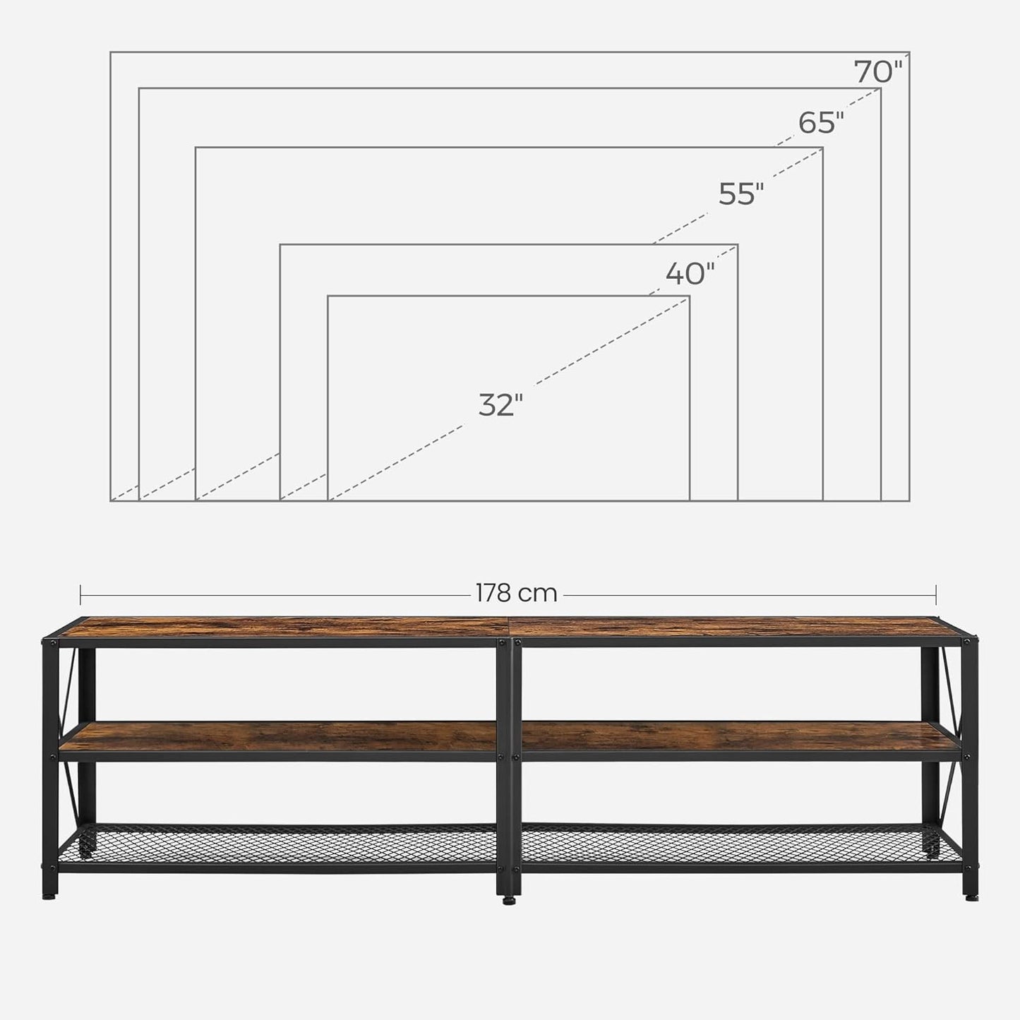 75 Inch Industrial TV Stand with Storage Shelves, Entertainment Center with Steel Frame and Mesh Shelf for Living Room and Bedroom Rustic Brown and Black LTV096B01 - with | Sold by Uncle Wiener's Wholesale