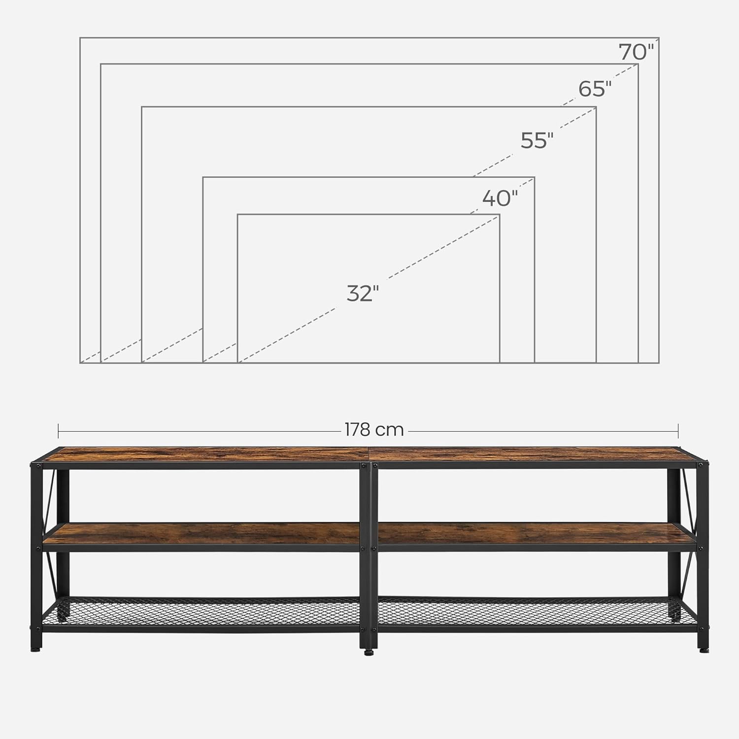 75 Inch Industrial TV Stand with Storage Shelves, Entertainment Center with Steel Frame and Mesh Shelf for Living Room and Bedroom Rustic Brown and Black LTV096B01 - with | Sold by Uncle Wiener's Wholesale