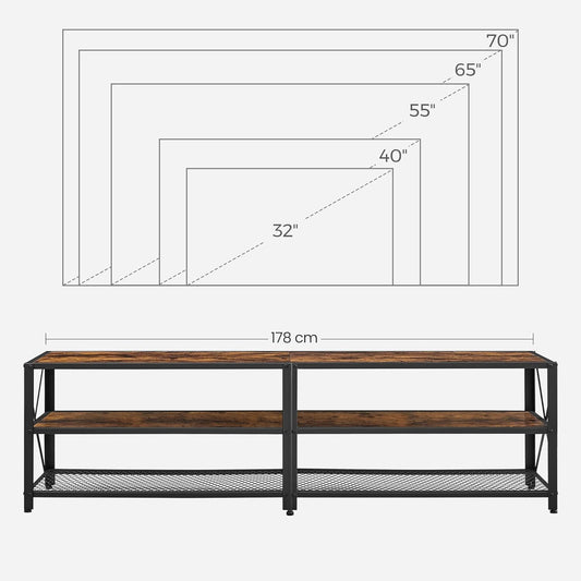 75 Inch Industrial TV Stand with Storage Shelves, Entertainment Center with Steel Frame and Mesh Shelf for Living Room and Bedroom Rustic Brown and Black LTV096B01 - with | Sold by Uncle Wiener's Wholesale