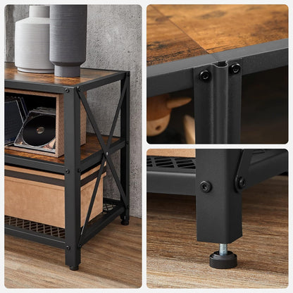 75 Inch Industrial TV Stand with Storage Shelves, Entertainment Center with Steel Frame and Mesh Shelf for Living Room and Bedroom Rustic Brown and Black LTV096B01 - with | Sold by Uncle Wiener's Wholesale