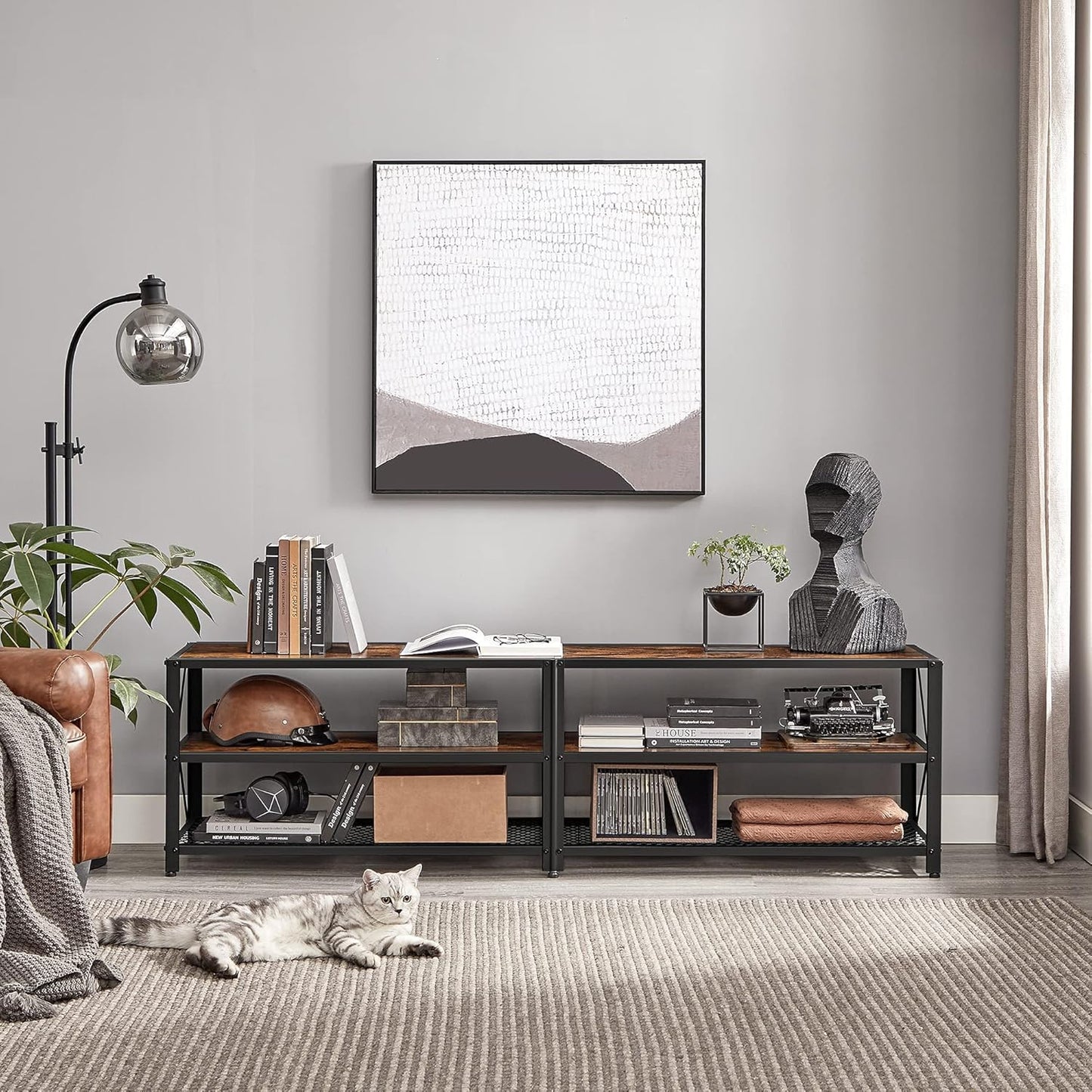 75 Inch Industrial TV Stand with Storage Shelves, Entertainment Center with Steel Frame and Mesh Shelf for Living Room and Bedroom Rustic Brown and Black LTV096B01 - with | Sold by Uncle Wiener's Wholesale